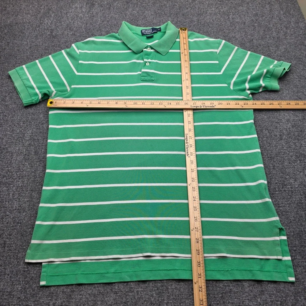 Polo Ralph Lauren Shirt Mens XL Green White Striped Pony Logo Classic Fit Cotton